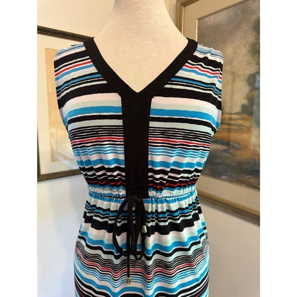 JONES NEW YORK Striped V-Neck Maxi Dress - Multicolor w/ Drawstring Size Med - Picture 8 of 13